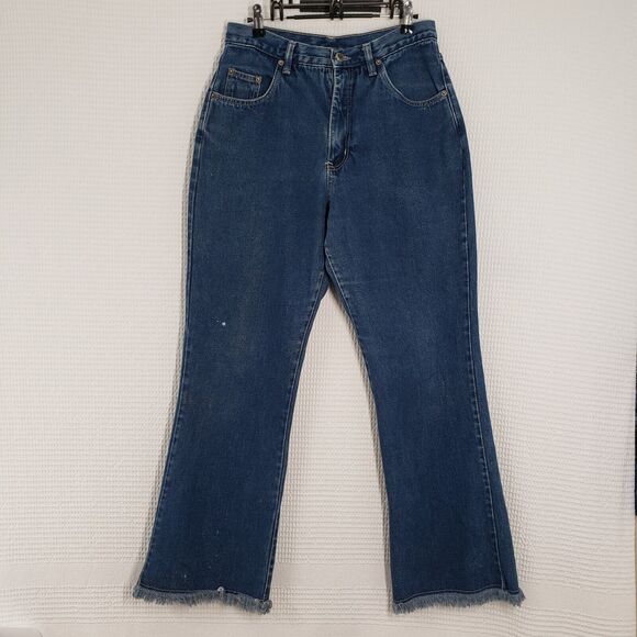 Vintage Adriana Sport Flare Jeans Women 28x30 Blue Fringe High Waisted 80s Boho - Picture 1 of 16